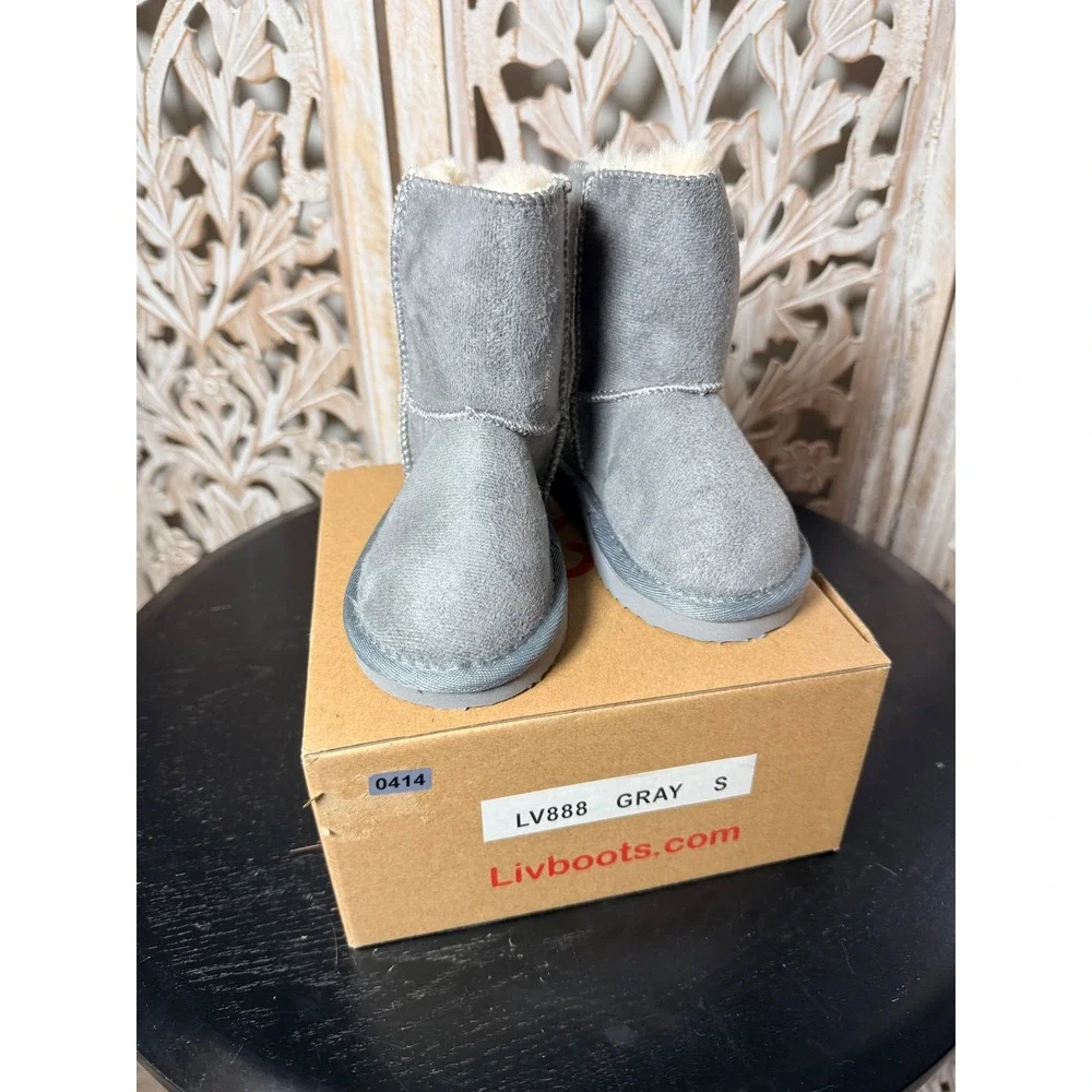 Liv Boots LV888 Gray Kids Faux Fur Lined Suede Winter Boots Size Small S